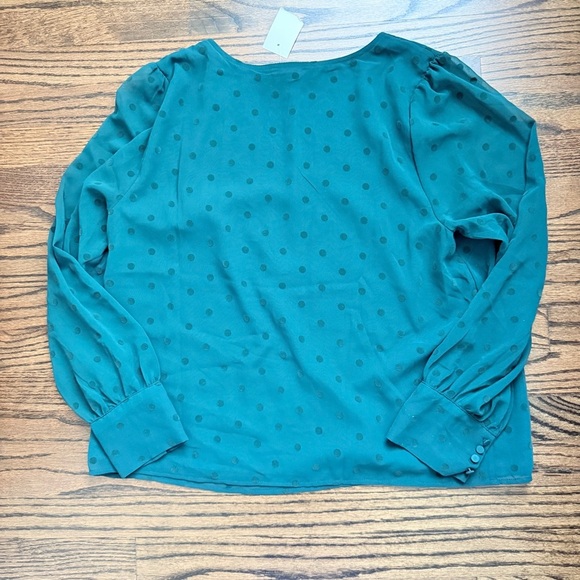 NWT J Crew Factory Women’s Green Dot Blouse with Sheer Sleeves - size large - Picture 6 of 9